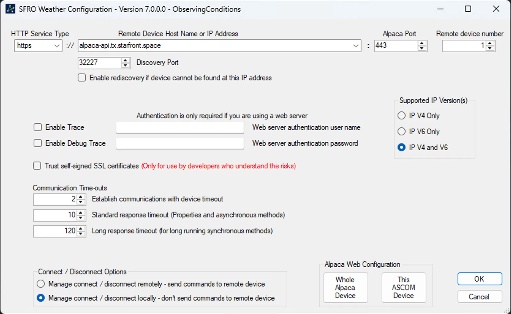 Ascom Alpaca Settings