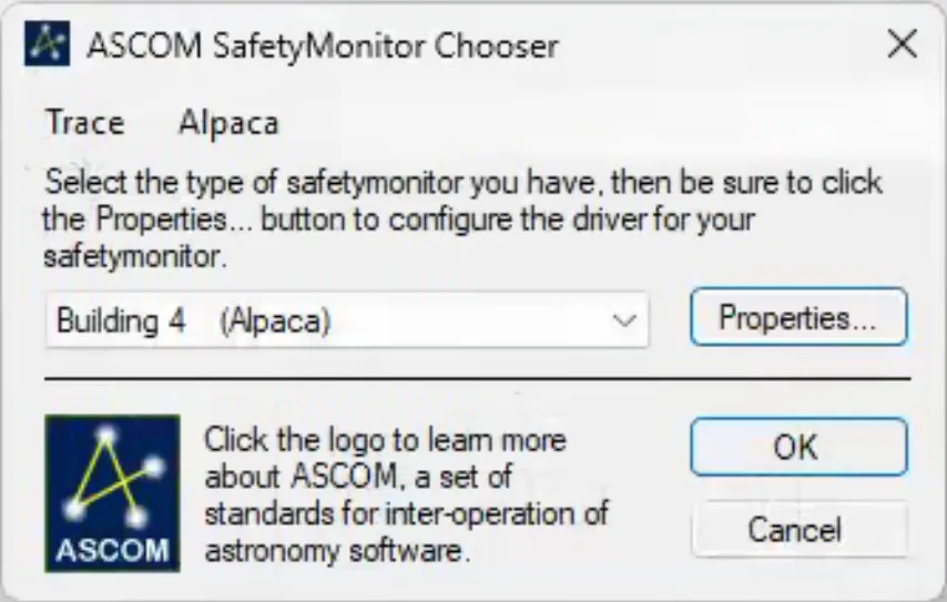 Ascom Device Driver Window
